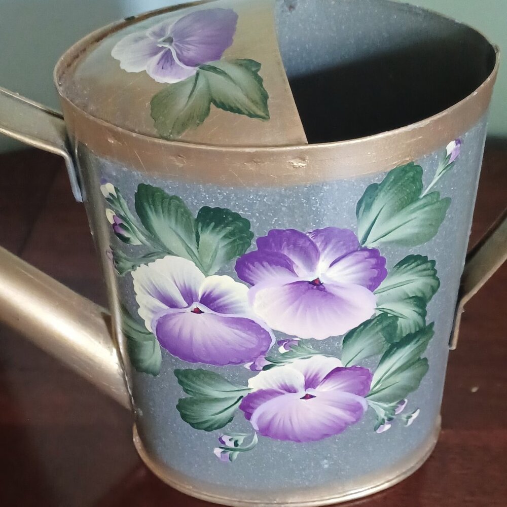 Hand Painted & Signed Long Spout Watering Can - Picture 2 of 7